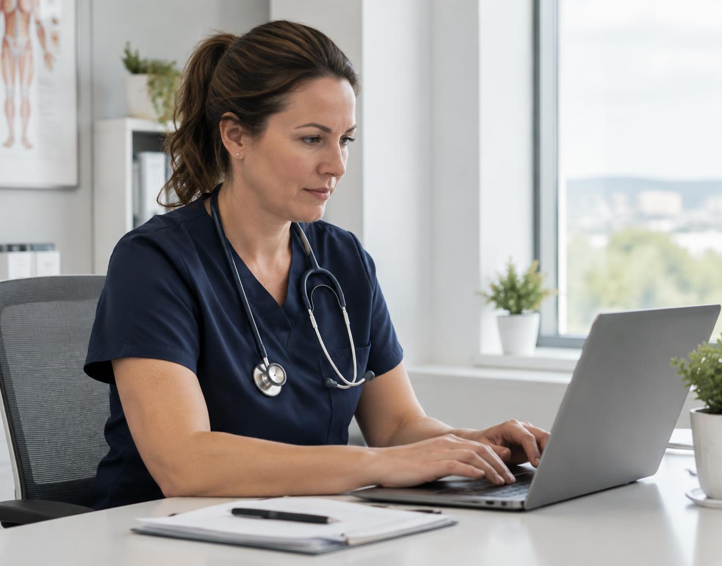 A licensed provider reviewing patient information