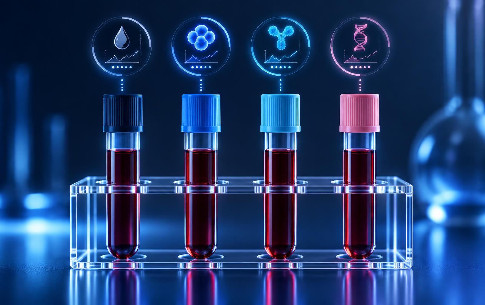 Blood sample tubes with holographic biomarker readouts
